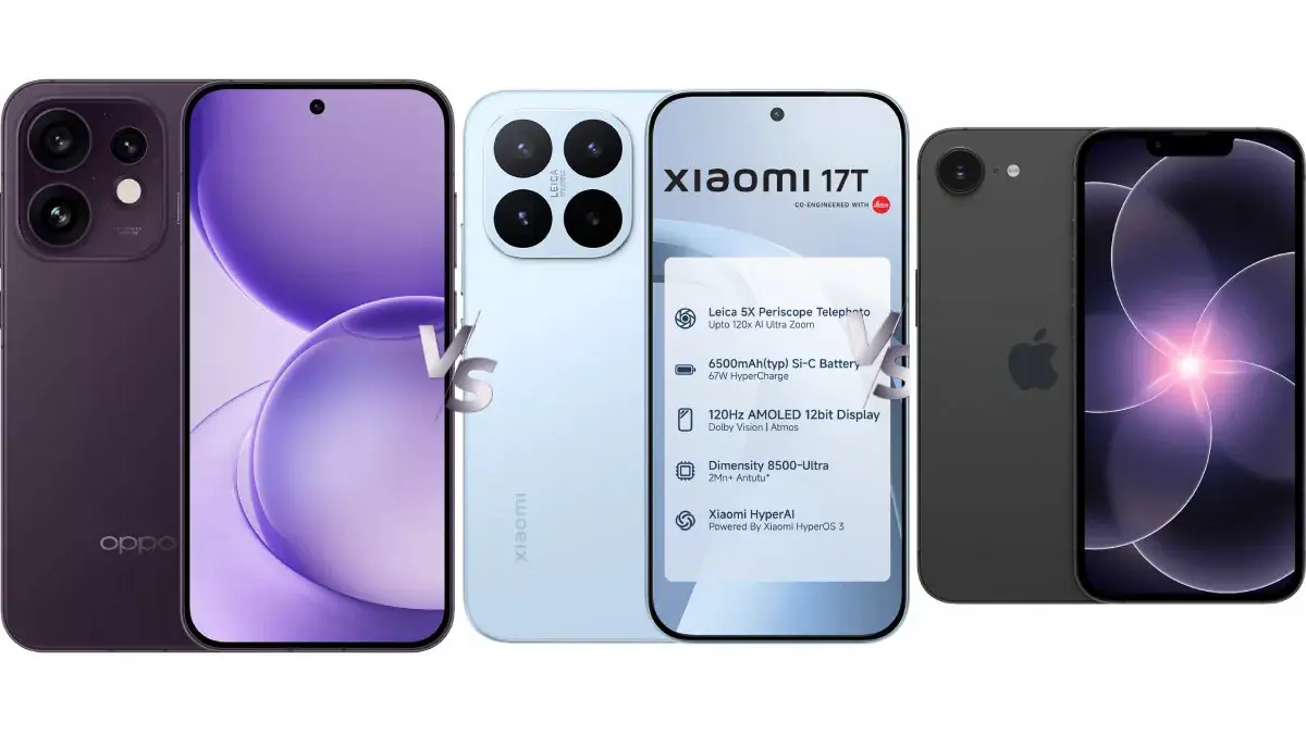 ओप्पो रेनो 16 बनाम Xiaomi 17T बनाम iPhone 17e: भारत में कीमत, विशिष्टताओं की तुलना